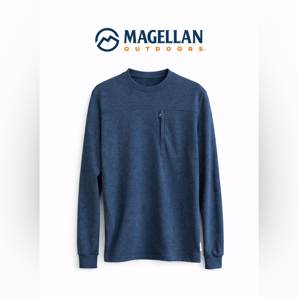 Magellan Outdoors Dark Blue Fleece Long Sleeve Moisture Wicking